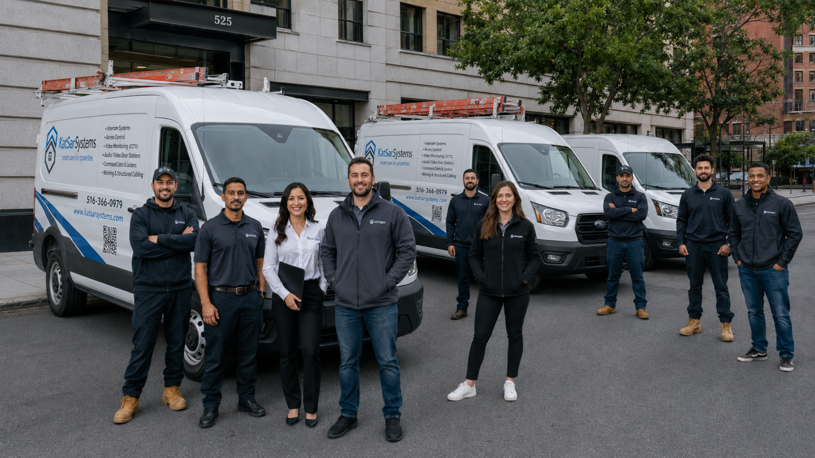 KatSar Systems team with branded Ford Transit service vans