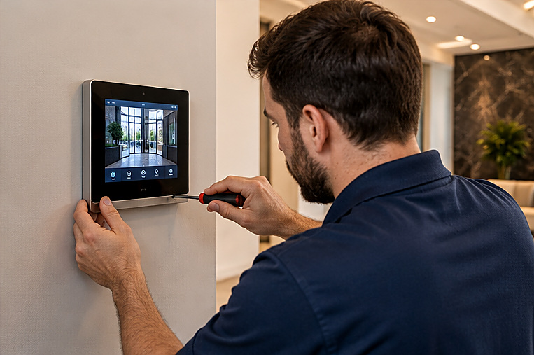 KatSar technician servicing network and low-voltage equipment
